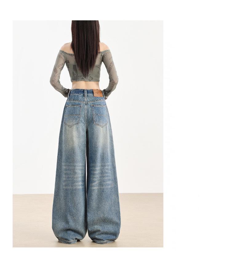Women's High-Waist Retro Blue Wide-Leg Jeans - Autumn/Winter 2025 Collection.