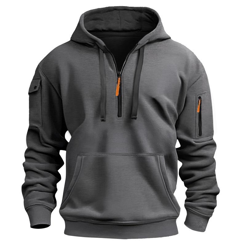 Men S Casual Fleece Lined Hooded Pullover Sweatshirt Multiple Zipper Pockets Plus Size