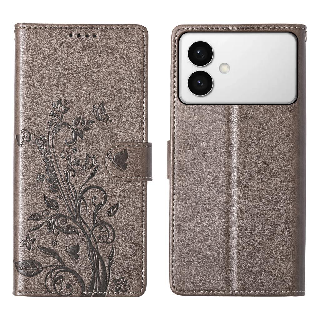 For Samsung Galaxy S26 Edge Wallet Case Butterfly Floral Imprint PU Leather Phone Cover with Wrist Strap