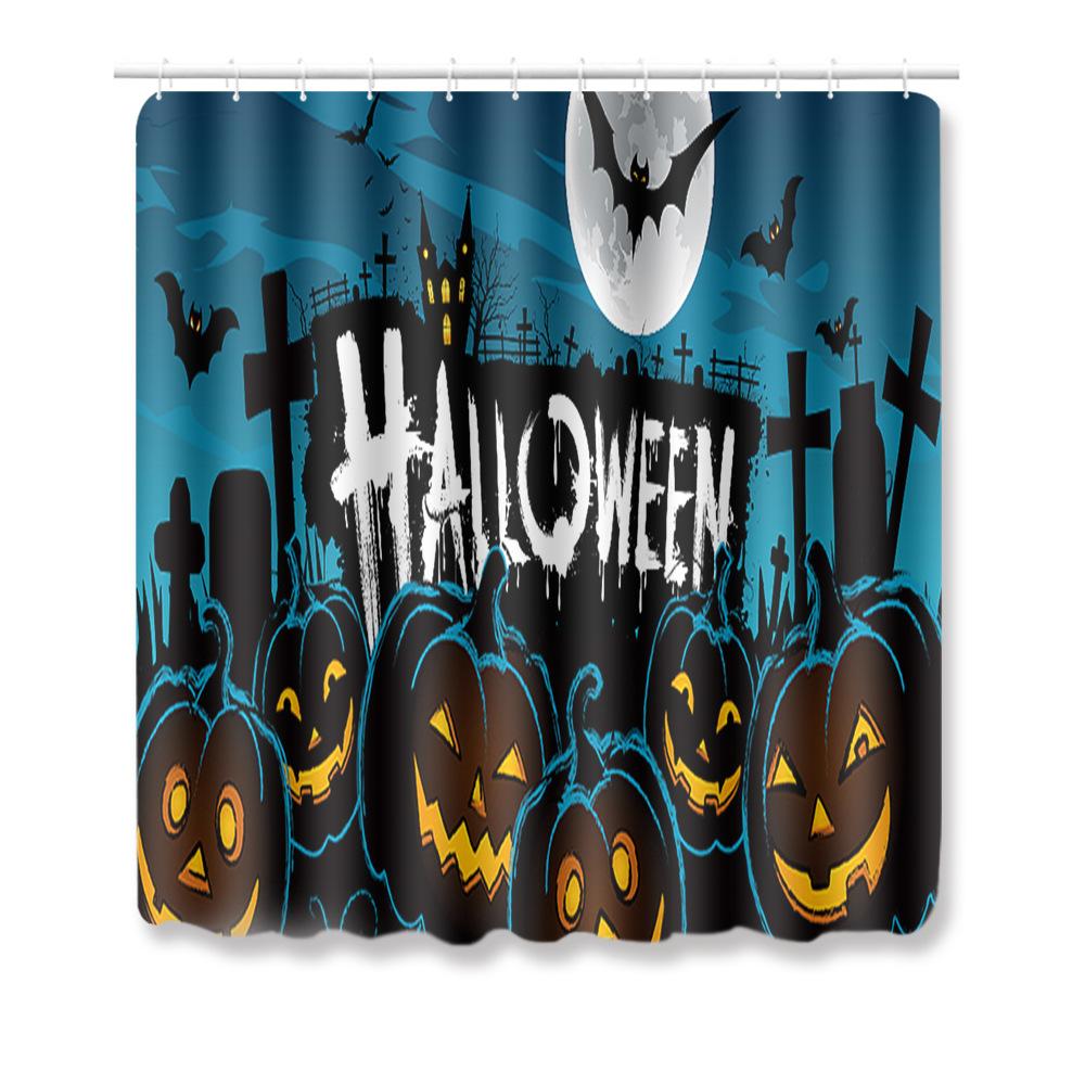 Halloween Shower Curtain Floor Mat Combination Four-Piece Set Bathroom Toilet Carpet Door Mat