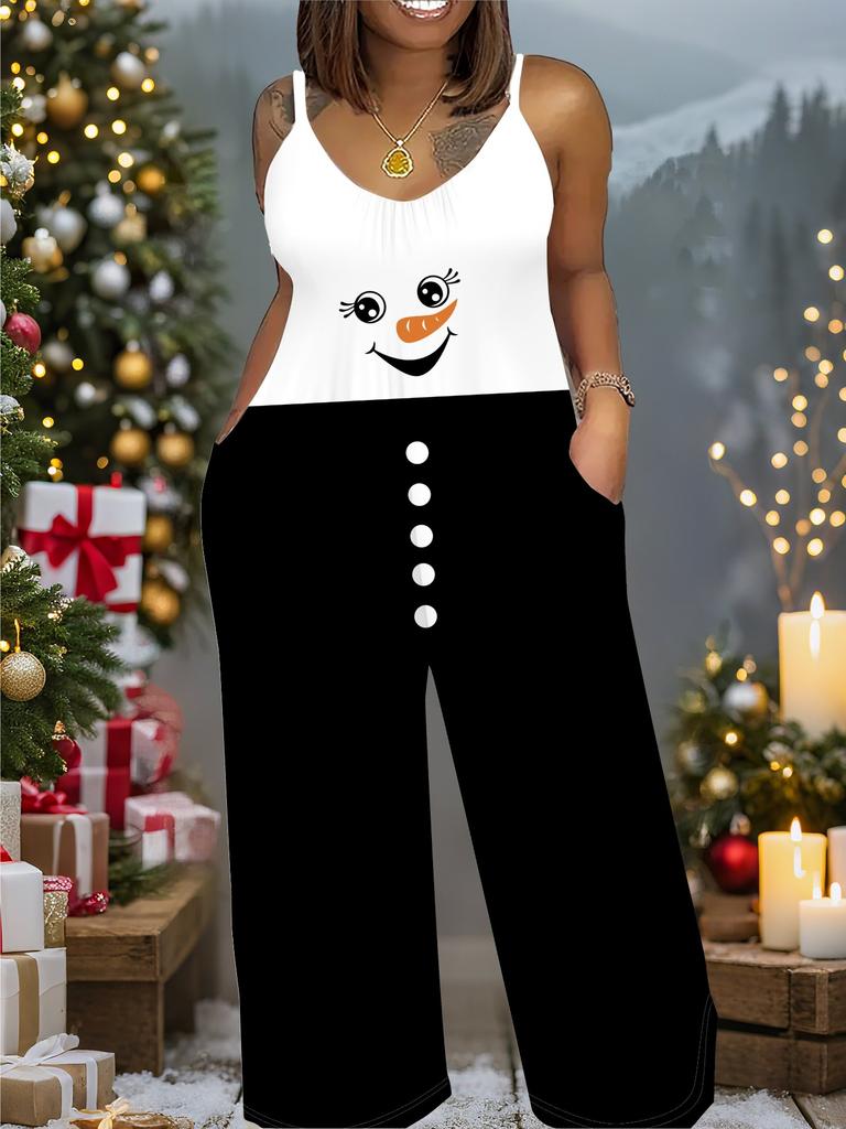 Women's Fashion Jumpsuit, Plus Size Clothing Daily Casual Fashion Wear, Graphic Christmas Printing Design, Party Parties, Christmas Clothing