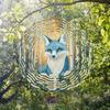 2D Snow Forest Blue Fox Wind Chime Mandala Metal Hanging Ornament for Garden Patio Outdoor Decoration No Battery Needed