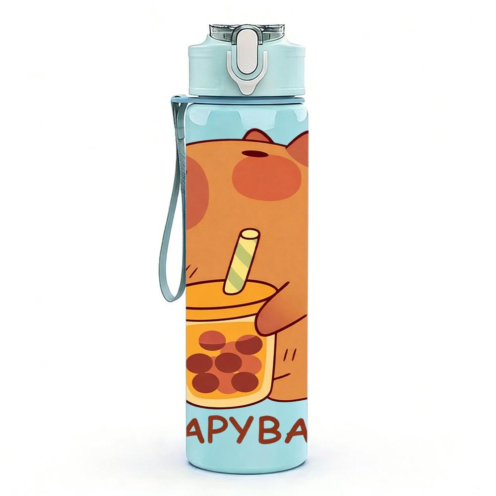 1PC Capybara Drink Beverage Cute Cartoon 750ml Color Plastic Sports Water Bottle Leakproof Flip Straw Lid Suitable for Sports Office Home Use
