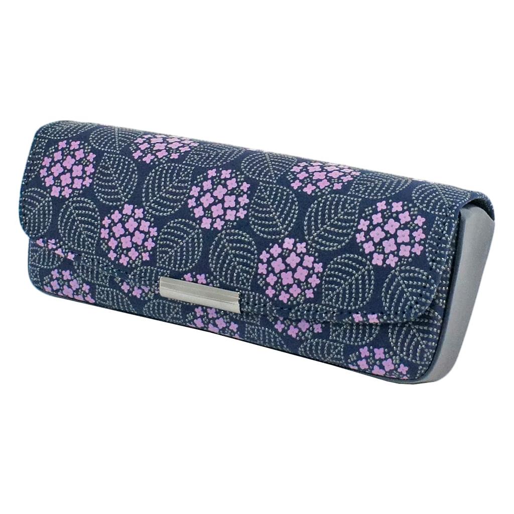 Inden Eyeglass Hydrangea Navy Blue with Purple Chinza and Gray 8007 [Inden-ya] Case, Deerskin, Miso, Pattern, Lacquer,