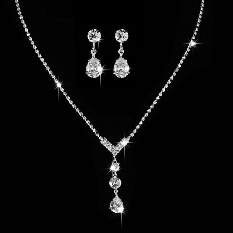 Elegant Zirconia Water Drop Jewelry Set: Pendant Earrings, Necklace, and Bracelet for Women