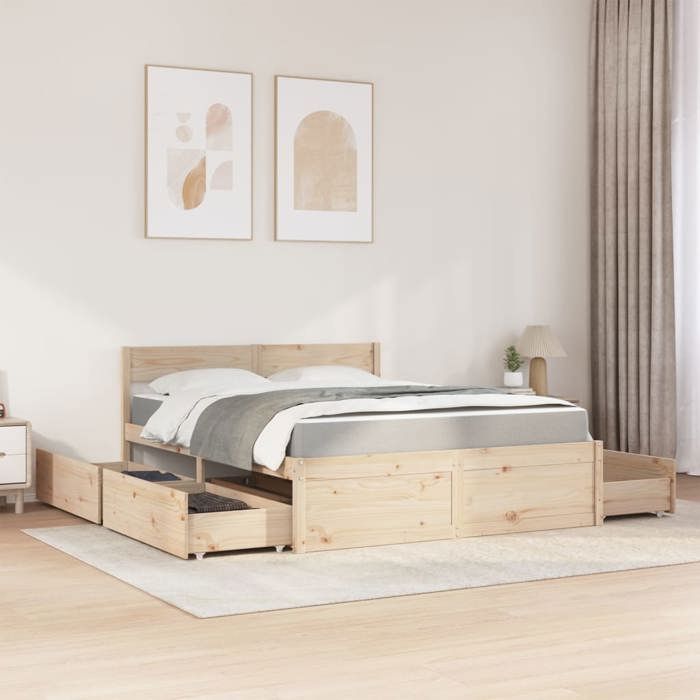 VidaXL Bed with Drawers and Mattress 160x200 Cm Solid Pine Wood, Bedroom Furniture, Wooden Bed, Bed with Drawer, 3281892