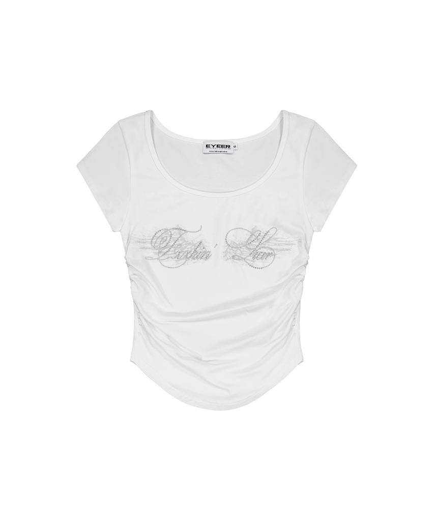 Iwaiial Hotfix Logo Shirring Short Sleeve Top - White