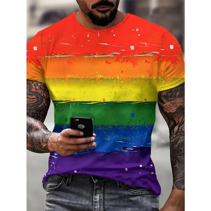 Spring and Autumn Rainbow Spiral Cloud Vitality Gradient Casual Women's Shirt Sports Men's Short Sleeve 3D Printed T-shirt