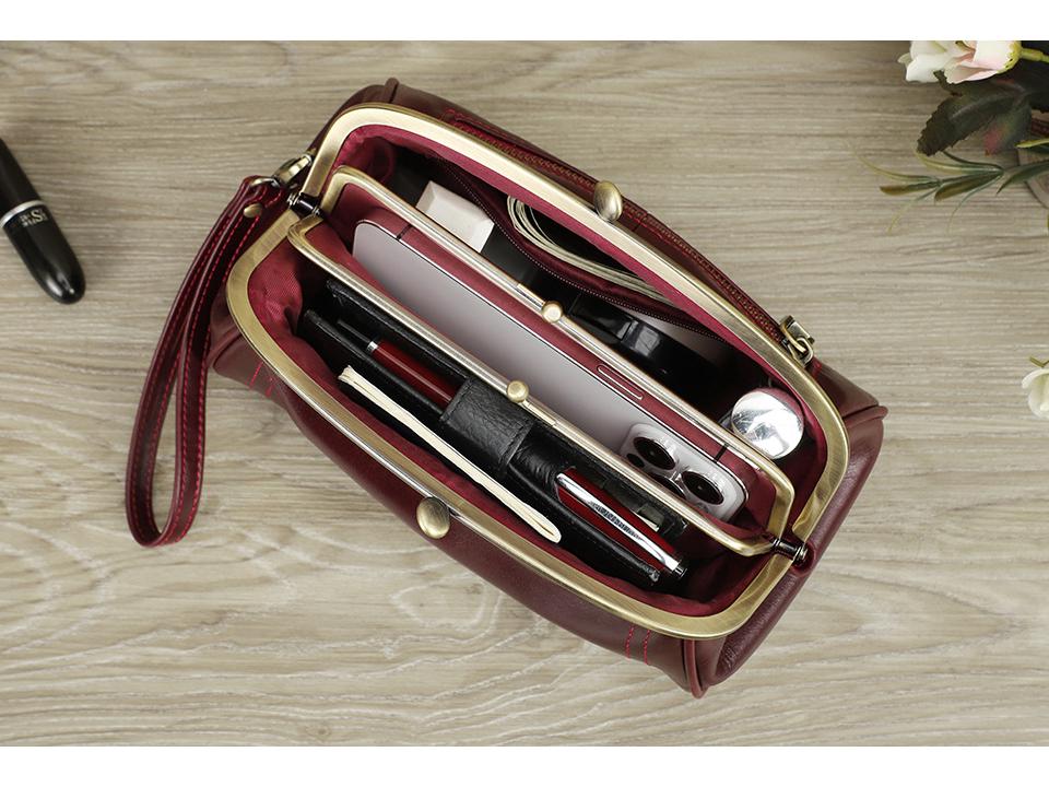 Wrist-Strap Women's Makeup Bag: Cowhide, Double Metal Hinge, Trendy & Fashionable