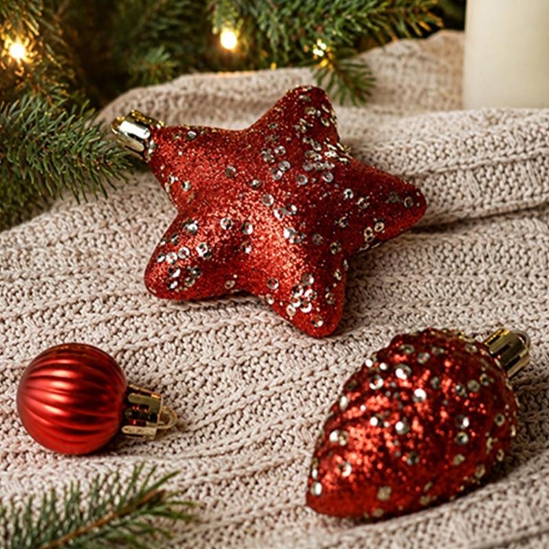 50 Piece Holiday Bauble Assortment, Plastic Tree Trim with Finish Variety for Seasonal Indoor Display Home Use