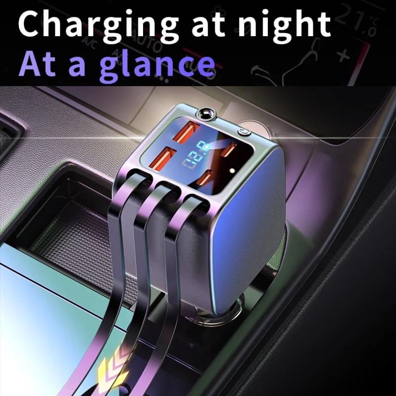 7 IN 1 Retractable Charger Usb Type C Pd Cable Power Supply for Iphone Samsung Fast Charging Cable Cigarette Lighter Adapter