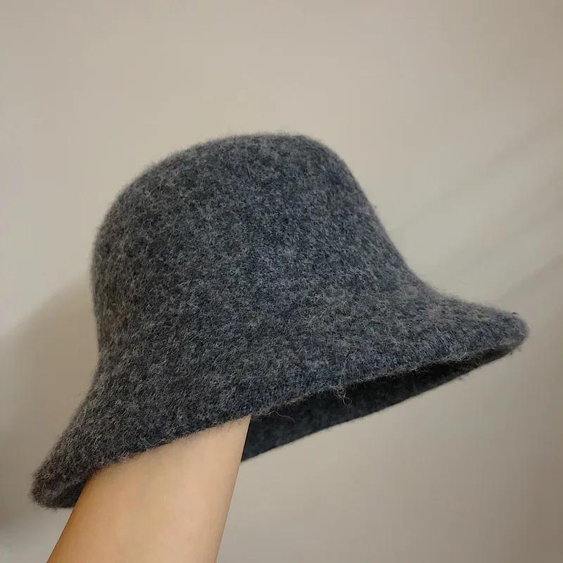 Japanese Real Woolen Vintage Warm Bucket Hat for Women Felt Retro Dome Wool Hats Female Fashion British Style Panama Caps Bonnet