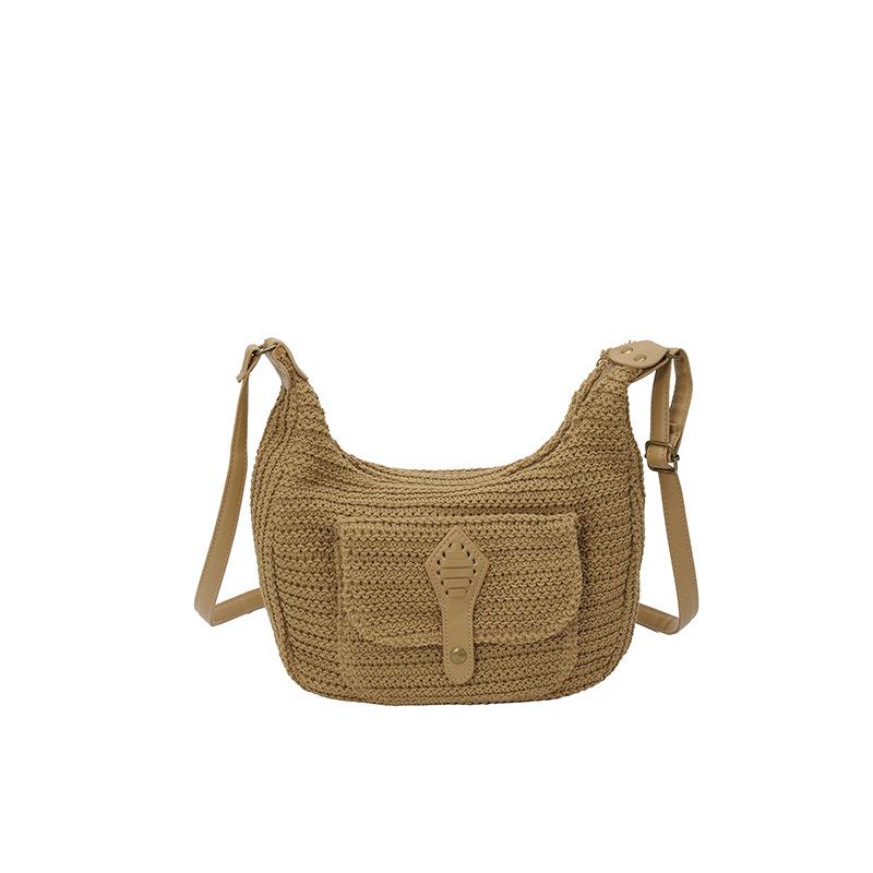 Grote Capaciteit Geweven Dames Tas, Reistas, Crossbody Tas, Strandstijl Knoopvormige Tas