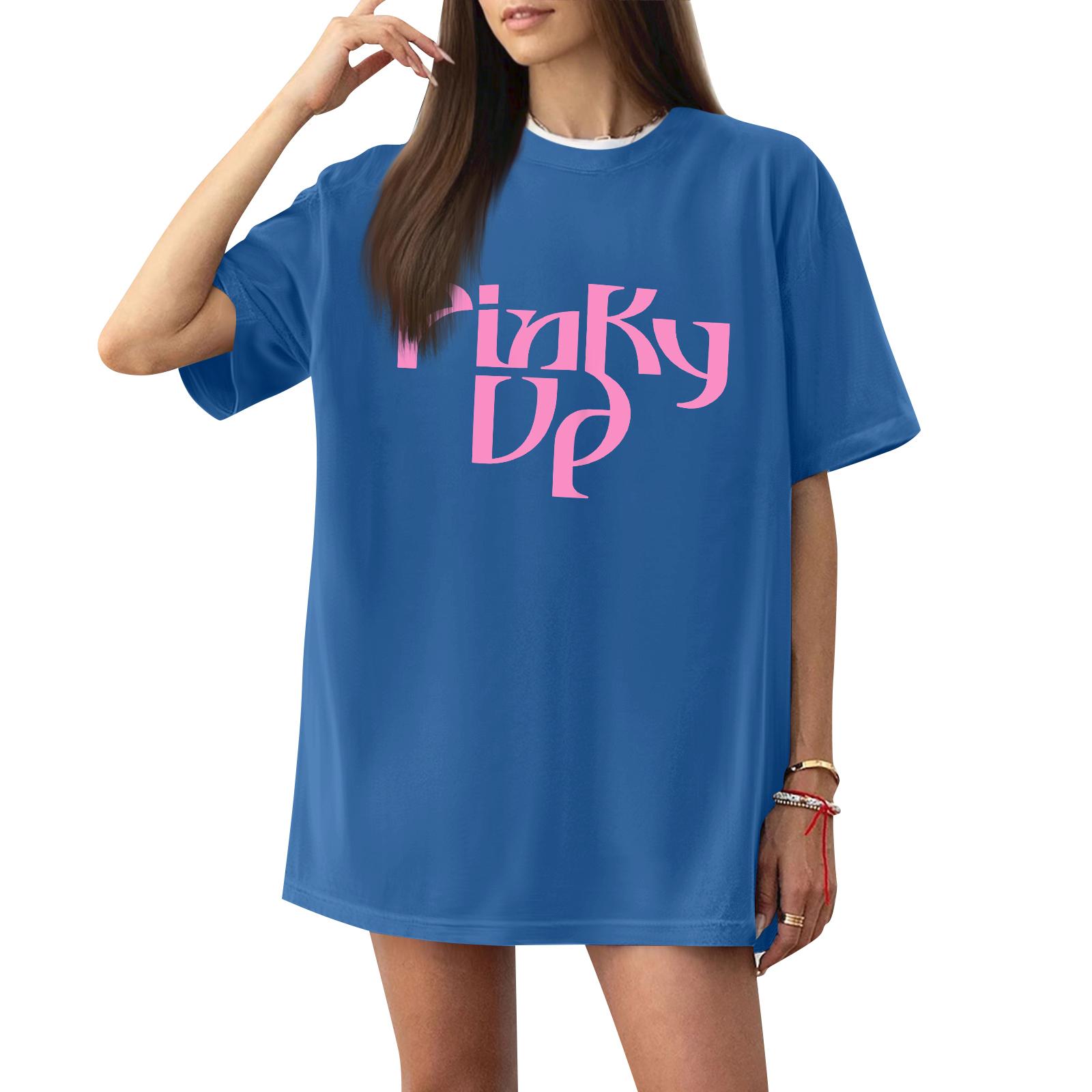 

Women s Casual Short Sleeve T-Shirt Loose Fit Letter Print Crew Neck Pullover Top Comfortable Daily Wear S синий