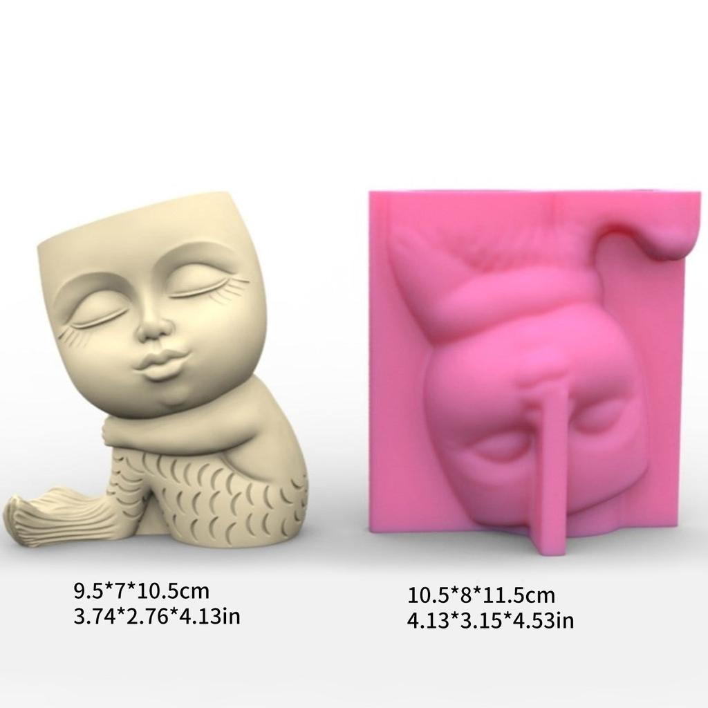 Nonstick Cute Mermaids Pen Holder Mold Flower Pot Silicone Mold DIY Crafts Ornament Tool DIY Succulent Planter Mold