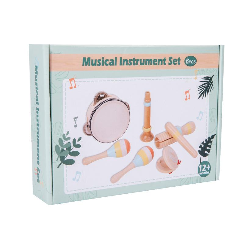 Wooden Orff Percussion Children's Vocal Enlightenment Sand Hammer Ringboard Hand-clapped Bell Knocking Instrument Educational Toy