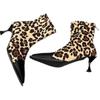 Leopard Suede Women Ankle Boots Pointed Toe Mid Heels Sexy Shoes Winter Fashion Chelsea Boots  Trend Pumps Goth Botas Mujer