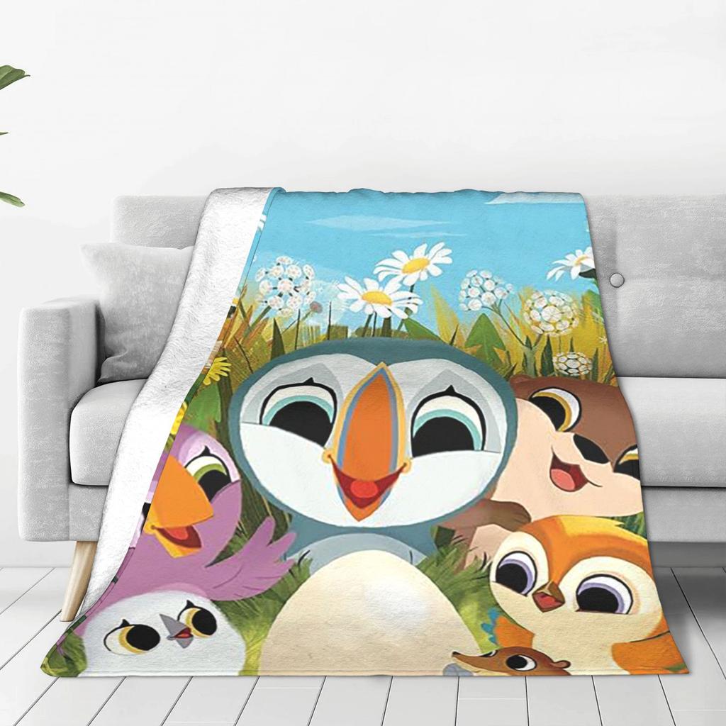 Flanell-Kuscheldecke Papageientaucherfelsen Cartoon Warme Plüschdecken Weiche Tagesdecke für Bett Wohnzimmer Zuhause Reise Sofa