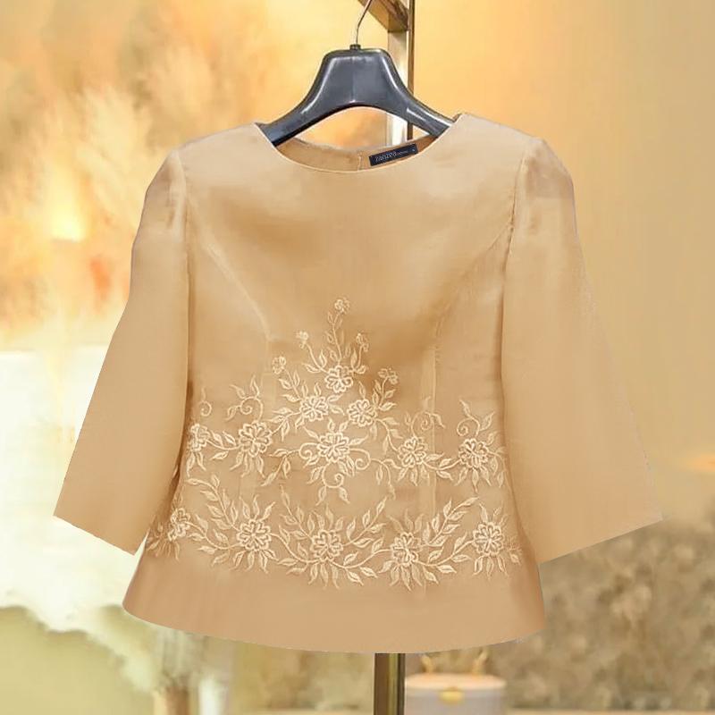 

ZANZEA Women Casual Round Neck 3/4 Sleeve Loose Embroidery Blouse 5XL