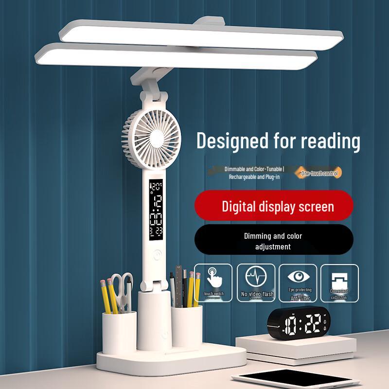 UOSU faltbare LED-Schreibtischlampe mit Ventilator & Uhr
