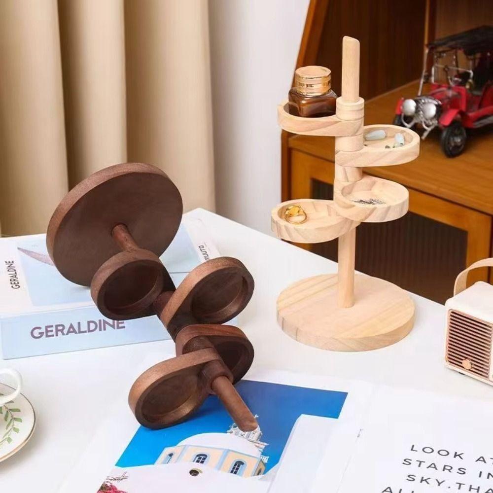 Wooden Jewelry Organizer Rotatable Earring Holder Show Case Key Storage Rack  Entrance Door