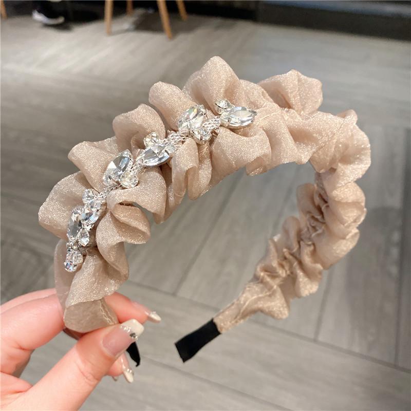 

Новые корейские блестящие циркониевые складные сетчатые обручи для волос для женщин, модные универсальные с широким краем, аксессуары для волос для путешествий на открытом воздухе