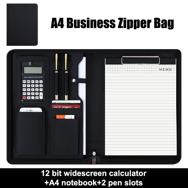 

Многофункциональный портфель формата А4/А5 из ПУ кожи для организации документов, сумка на молнии с калькулятором, ручками, блокнотом для записей, портфель для офиса