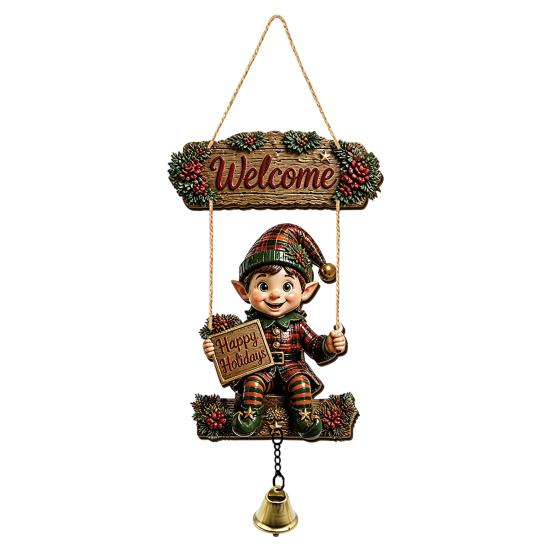 Welcoming Gift for Gardeners Wooden Gnome Door Hanger with Bell, Country Garden Welcome Sign Outdoor Hanging Swing Wall Plaque, Farmhouse Ornament