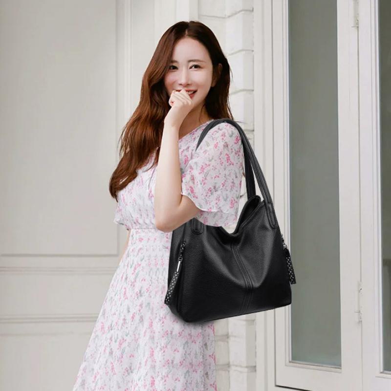 Women PU Leather Hobo Shoulder Bag Large Capacity Soft Handbag Fashion Casual Top‑handle Tote Bag Multi‑pocket Daily Shopping Work Hand Bag For
