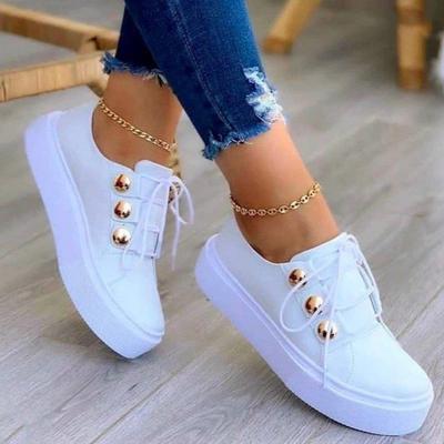 Fashion Summer White Women Shoes Fashion Round Toe Platform Shoes Plus Size Casual Sneakers Lace Up Flats Women Slip On Tennis Shoes