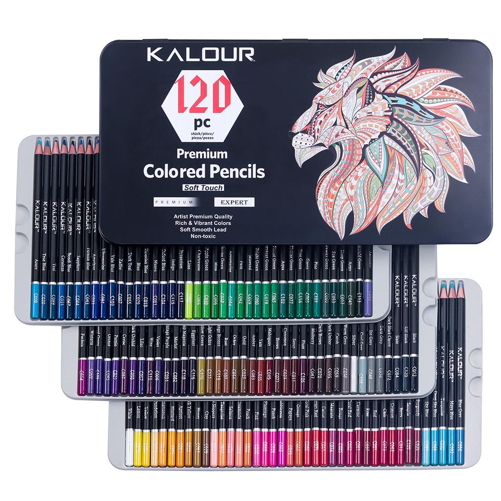 Kalour 120 Oil-Based Colored Pencils Set in Iron Box - Art Drawing Stationery