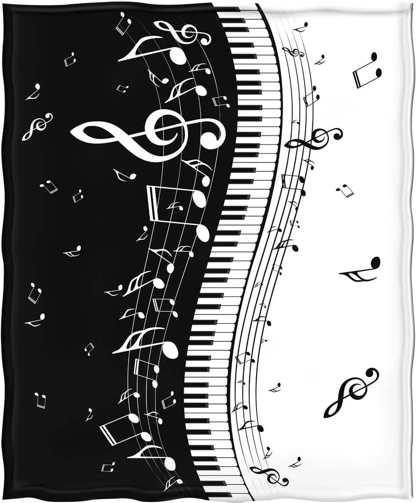 Music Blanket Gift, Abstract Piano Music Notes Decorative Home Fur Blanket, Soft and Comfortable Lightweight Blanket