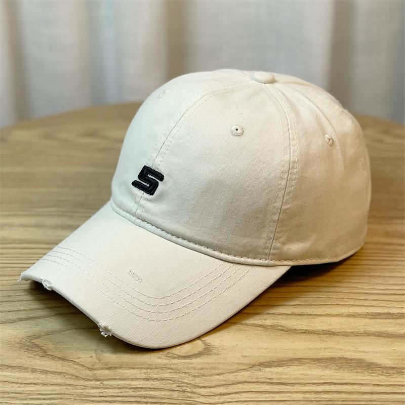 Original design embroidery S Letter print soft-top sports baseball cap for men, simple distressed duckbill cap for women, new style