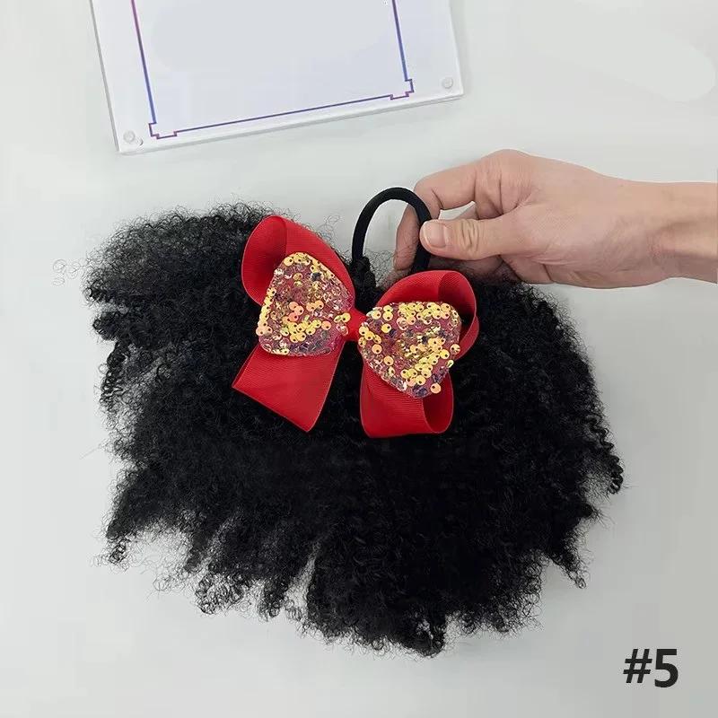 2pcs/ Luxury Kids Hair Buns Kids Afro Puff Soft Like Natural Human Hair Hand Feel Marley Kinky Bulk for Hair Girl with Elastic