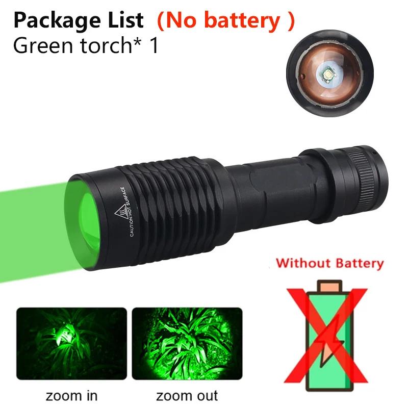 LED Tactical Hunting Torch Flashlight White/Red/Green Flashlight Waterproof Outdoor Lighting with Switch USB Rechargeable Lamp