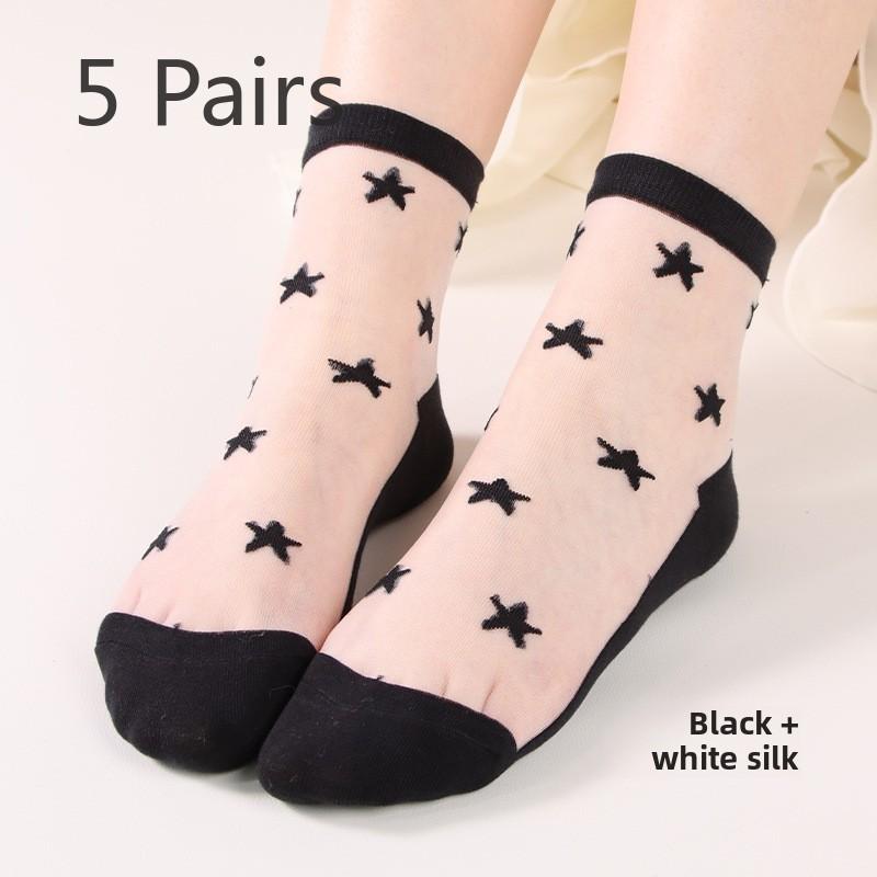

5 Pairs Spring and Summer Fashion Casual Transparent Stars Crystal Stockings Cool Glass Socks 5 Pairs