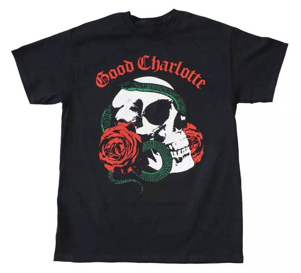 Vtg Good Charlotte Band Rose Skull Cotton Black Full Size Unisex Shirt Unisex T-Shirt XL
