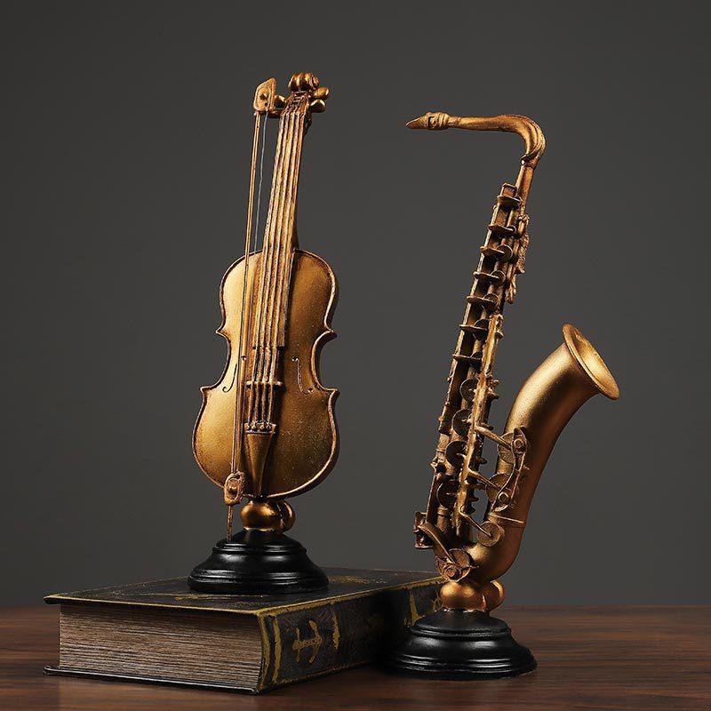 Resin European Musical Instruments Crafts Nice Violin Saxophone Room Tabletop Ornaments Home Use Music Artwork Durable