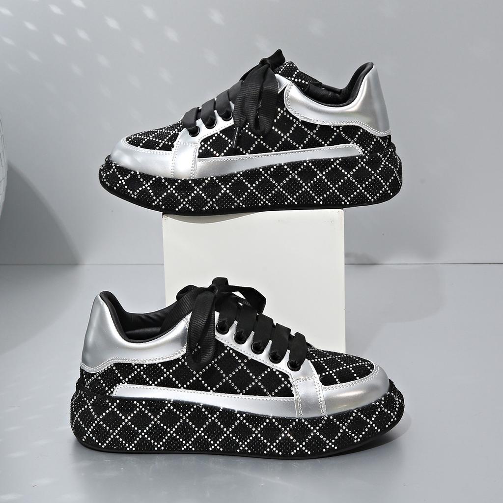 Full Diamond Ladies Spring, Summer and Autumn Four Seasons Breathable Thick Sole Comfortable Women's Casual Sports Sneakers