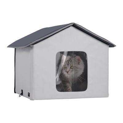 Heated Cat House, Outdoor Kitty Shelter with Timer, 600D Oxford Cloth Foldable Cat Shelter with Heated Pad for Winter To Stay Warm and Cozy
