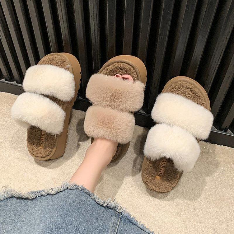 Thick-bottomed Mao Mao Slippers Women's New Winter Cotton Slippers Fashionable Versatile Mao Mao Mop