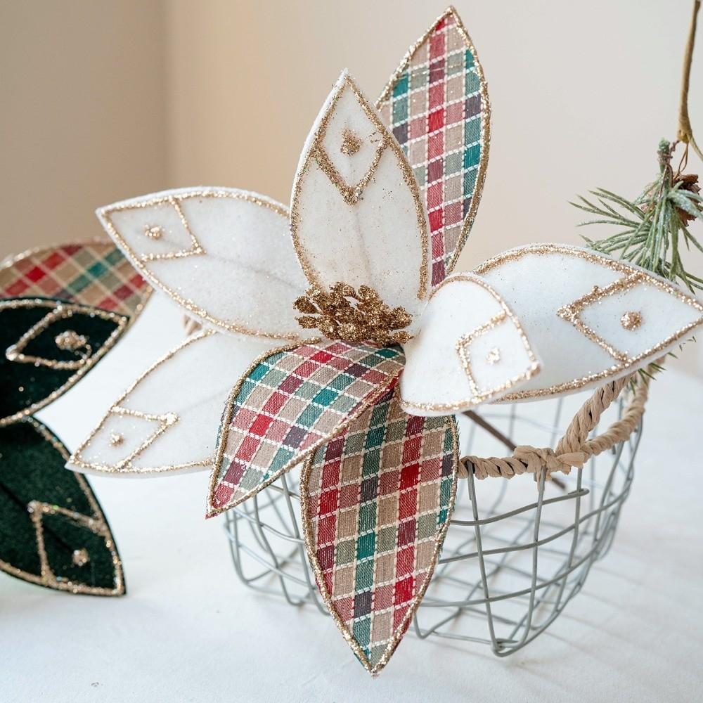 Handmade Velvet Poinsettia Pick Flocking Xmas Tree Flower Artificial Christmas Flower Photo Props
