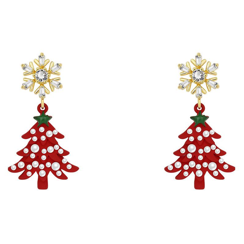 European and American Fashion Christmas Snowflake Christmas Tree Earrings, Women's Personalized Holiday Party Accessories Gifts