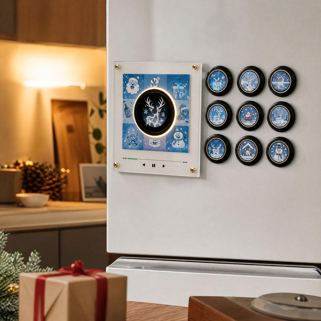 Motion-Activated Singing Music Box with Rotating Disc, Night Light and Refrigerator for Home Decor