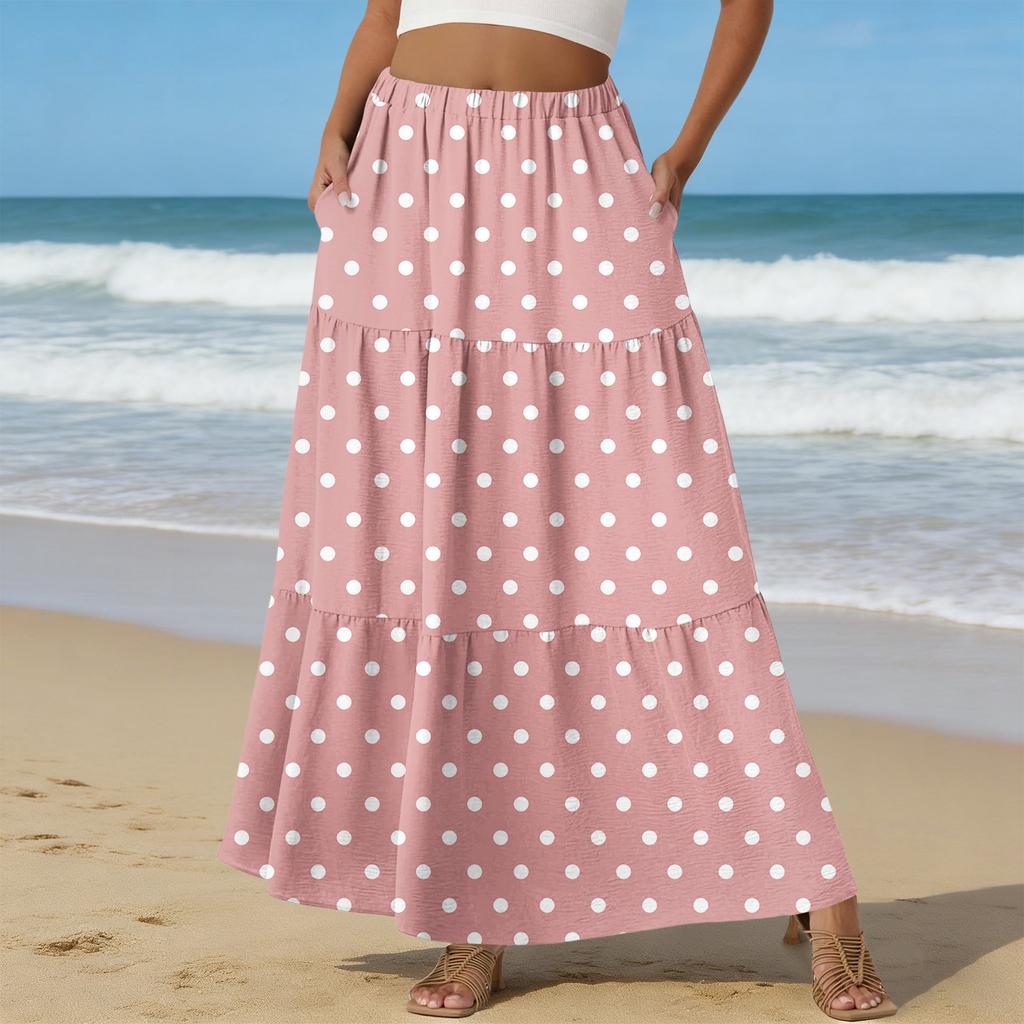 Women's Casual High Waist Drawstring A-line Skirt Color Skirt With Pockets