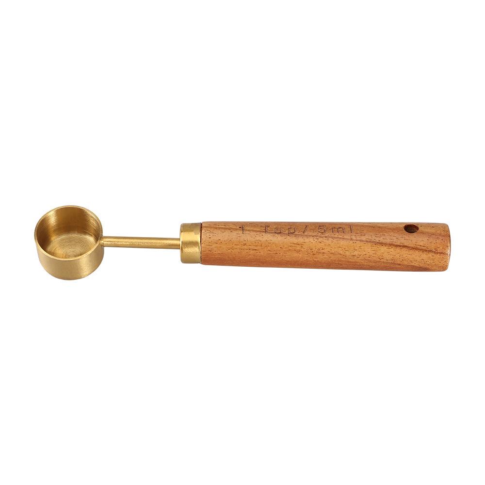 8-Piece Stainless Steel Measuring Cup & Spoon Set with Titanium Gold & Wooden Handles