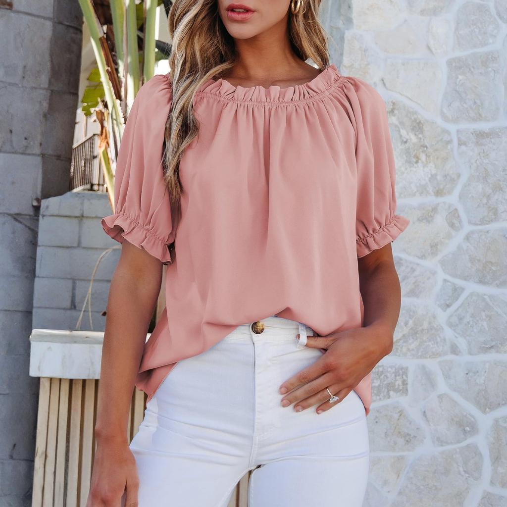 Womens Tops Off The Shoulder Blouses Casual Cute Puff Sleeve T Shirts