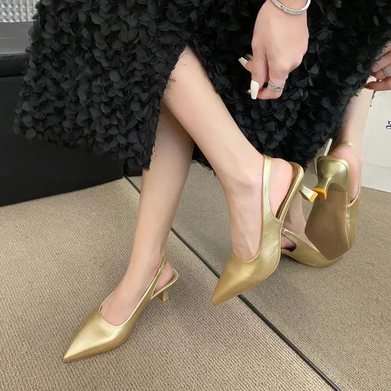 Fashion Fashion Female Shoes 2025 New Women's Pumps Solid Color Simple Mid Heel Shoes Sexy Pointed Toe Slingback Elegant Dress Shoes