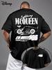 T-shirt Beige Oversize a Maniche Corte con Disegno dell'Auto da Corsa 95 Saetta McQueen di Disney Pixar Cars, Slogan "Think Fast" e Numero 95 Saetta
