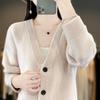 Casual V-neck Thick Wool Sweater Coat - New Autumn/Winter Long-Sleeve Cardigan for Women